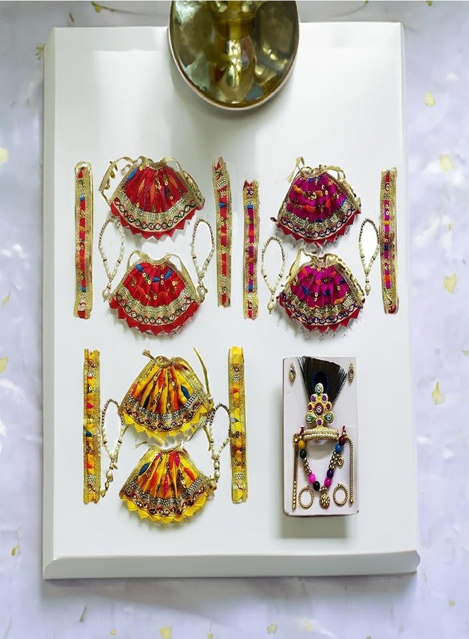 BITONA مجموعة BITONA® مكونة من 6 قطع Bhagwan Poshak Lehnga patka مع 6 Mala و1 laddu Gopal mukut مجموعة إكسسوارات (متعددة الألوان) للمعبود رقم 1 أو 2 - Image 1