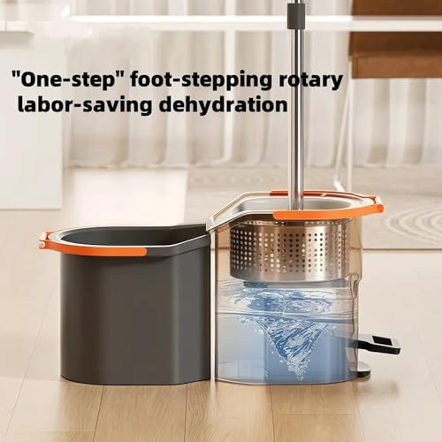 EXVITO 360 Degree Rotation Mop Set with Bucket, Floor Mop Complete Set with Adjustable Stainless Steel Handle & Foot Pedal, Foldable Cleaning Bucket with Super Water Absorbent Mat - Simple White - Image 5