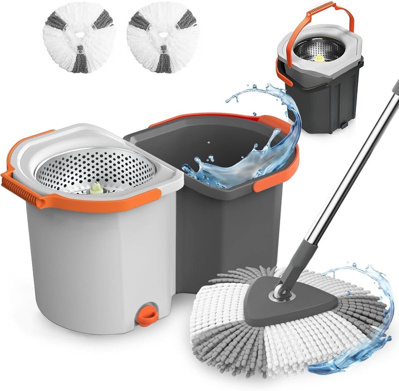 EXVITO 360 Degree Rotation Mop Set with Bucket, Floor Mop Complete Set with Adjustable Stainless Steel Handle & Foot Pedal, Foldable Cleaning Bucket with Super Water Absorbent Mat - Simple White - Image 1