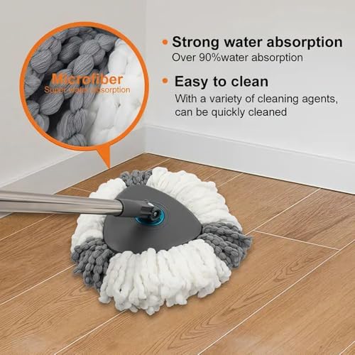 EXVITO 360 Degree Rotation Mop Set with Bucket, Floor Mop Complete Set with Adjustable Stainless Steel Handle & Foot Pedal, Foldable Cleaning Bucket with Super Water Absorbent Mat - Simple White - Image 3