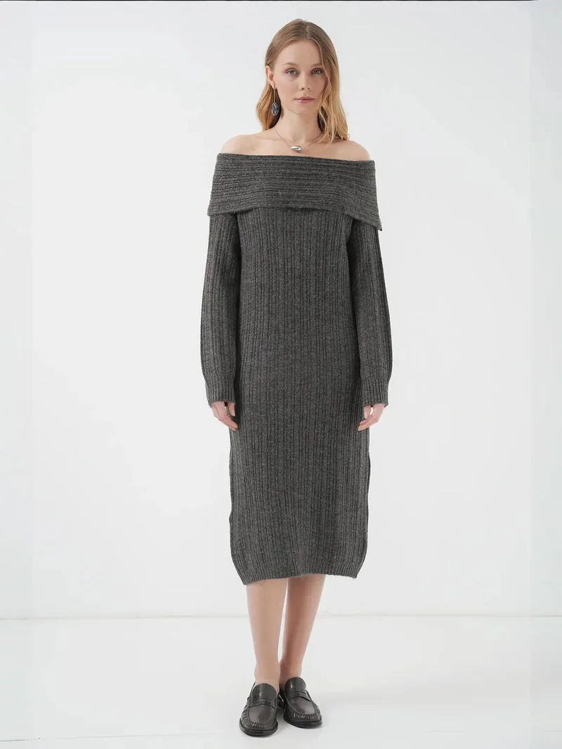 بيغ دارت فستان ميدي محبوك مضلع كبير الحجم بياقة مادونا