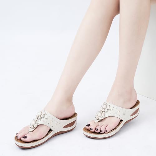 Ecetana Womens Sandals Platform Wedge: Comfortable Dressy Casual Summer Beach Shoes Slides Walking Flip Flops for Women - Image 4