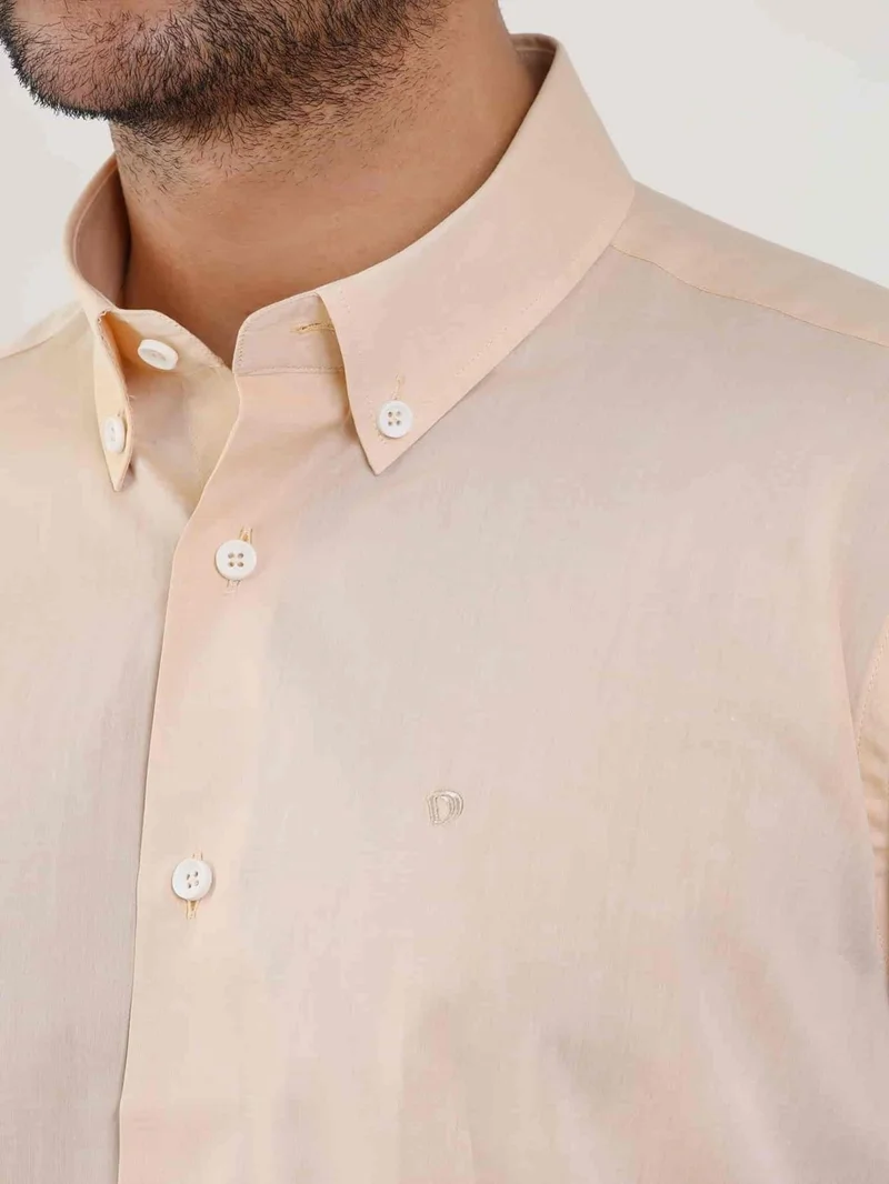 دوفي Salmon Men's Regular Fit Plain Brent Button Collar Long Sleeve Shirt - 102239