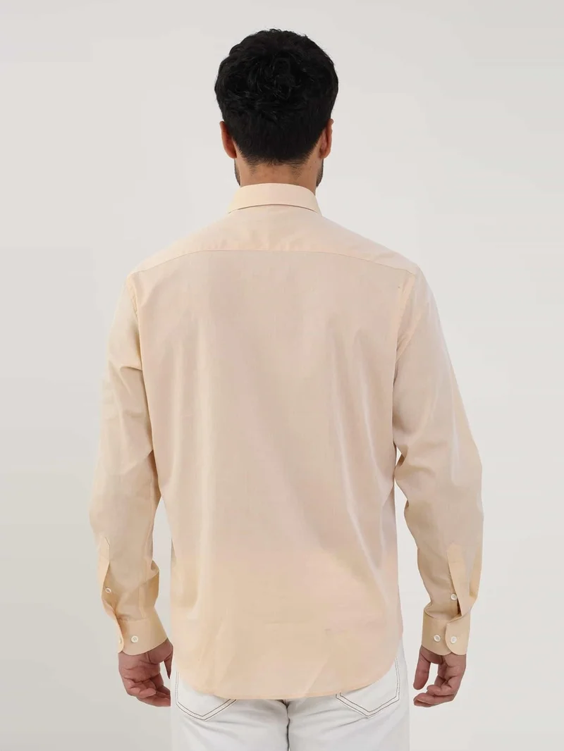 دوفي Salmon Men's Regular Fit Plain Brent Button Collar Long Sleeve Shirt - 102239