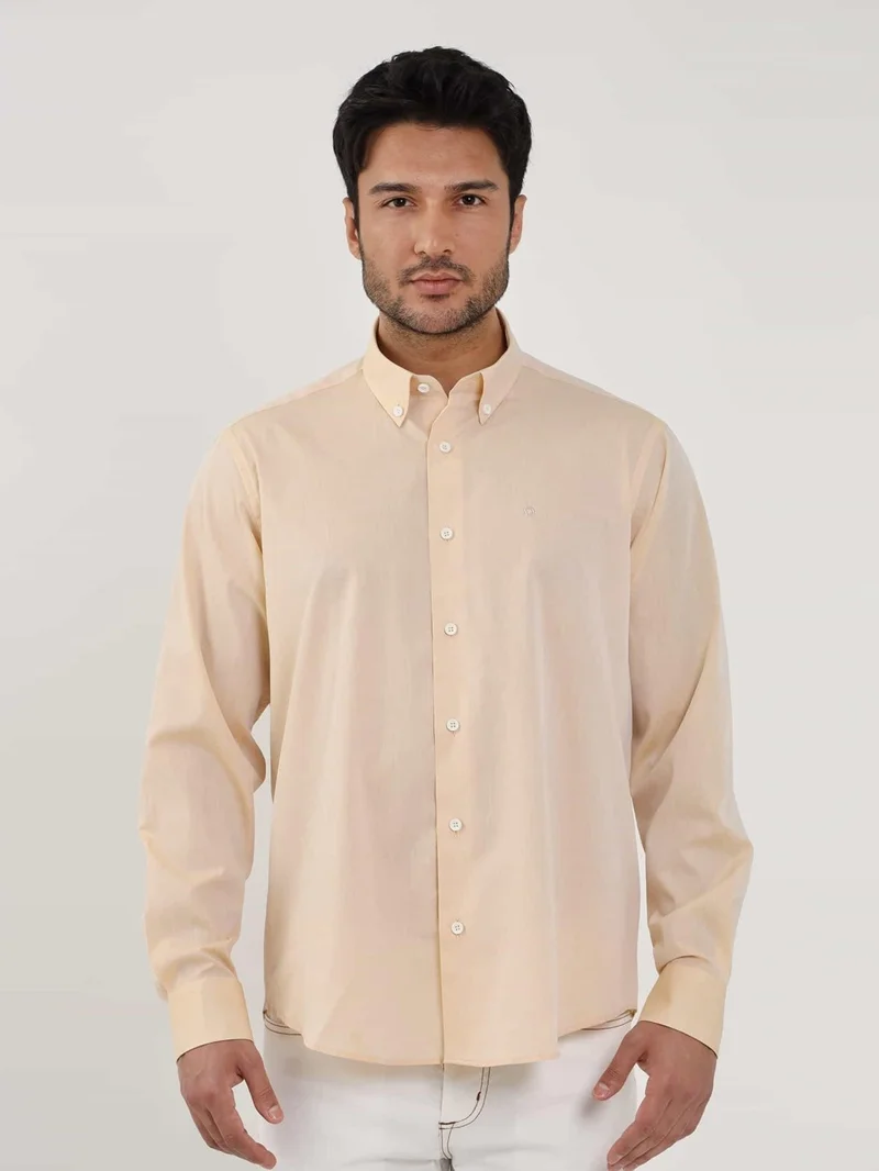 دوفي Salmon Men's Regular Fit Plain Brent Button Collar Long Sleeve Shirt - 102239