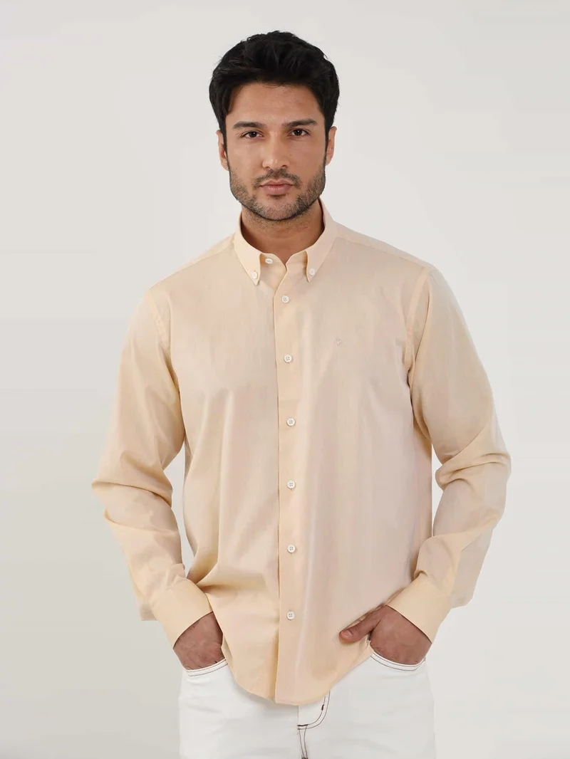 دوفي Salmon Men's Regular Fit Plain Brent Button Collar Long Sleeve Shirt - 102239