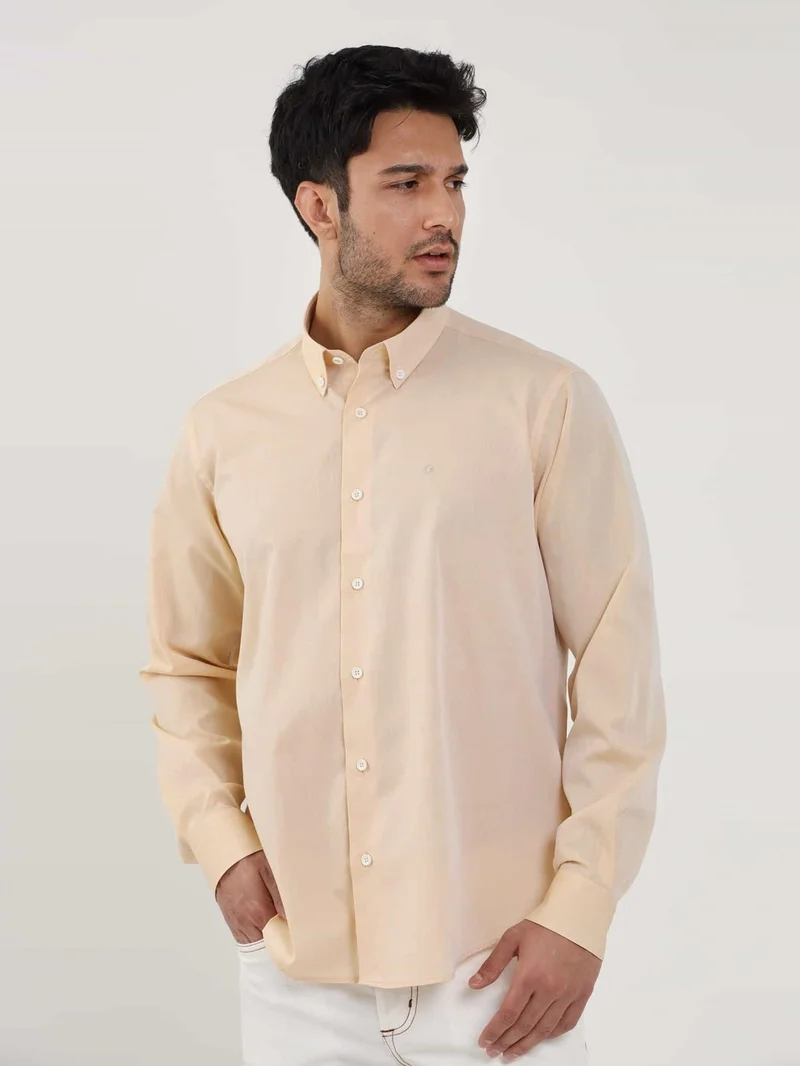 دوفي Salmon Men's Regular Fit Plain Brent Button Collar Long Sleeve Shirt - 102239