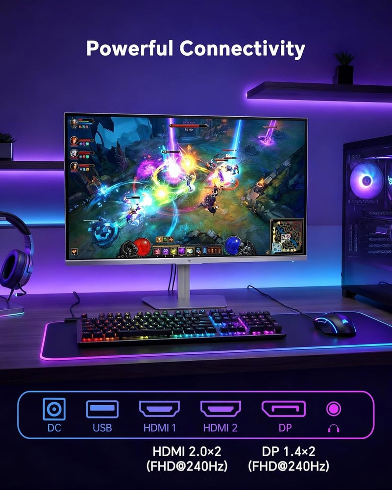 KTC 24 Inch 240Hz Gaming Monitor,1080P PC Computer Monitor with Fast IPS Panel, HDR 400, Adaptive Sync, 1ms(MPRT), 116% sRGB, HDMI Display Port, Eye Care, VESA Mount, White H24F7 - Image 5