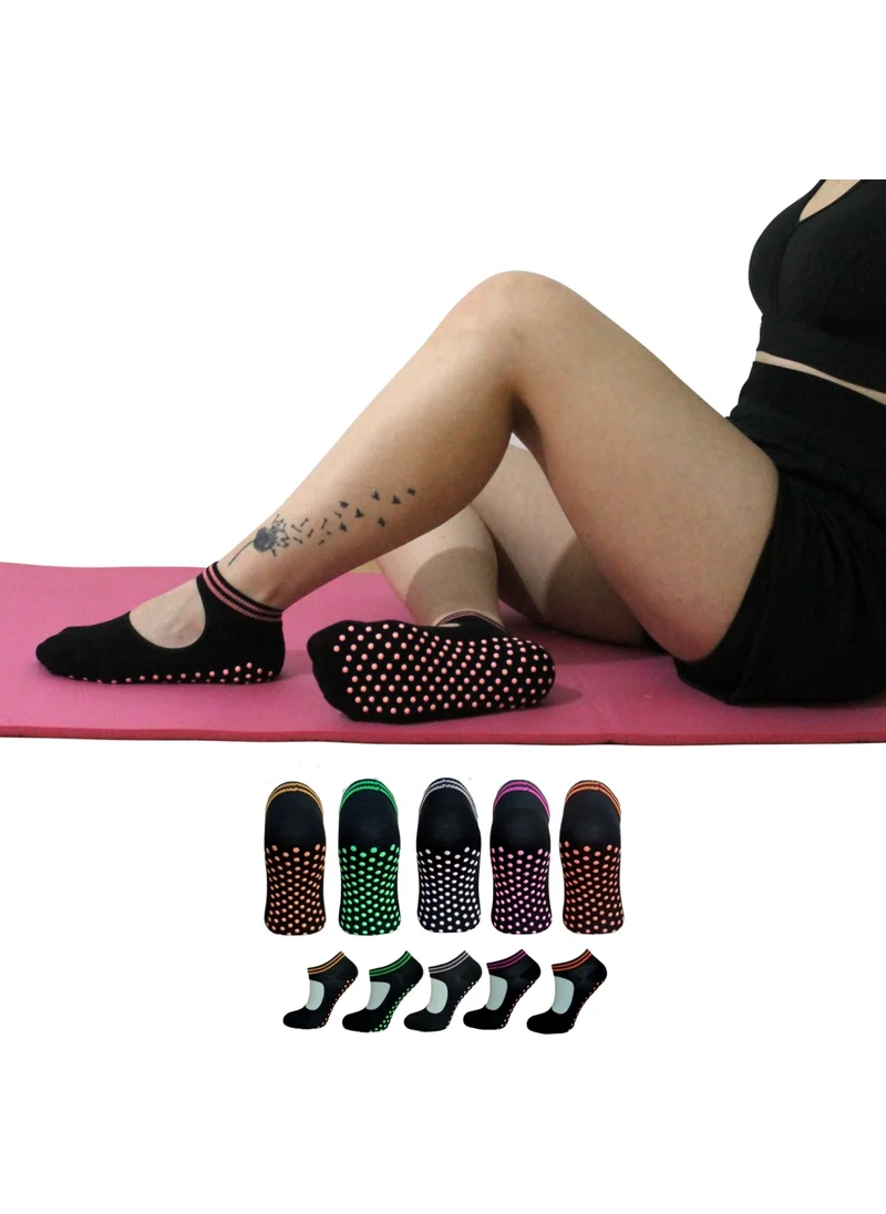 كيه بي اس 5 Pairs Cotton Colorful Anti-Slip Sole Silicone Printed Yoga Fitness Pilates And Activity Women's Socks