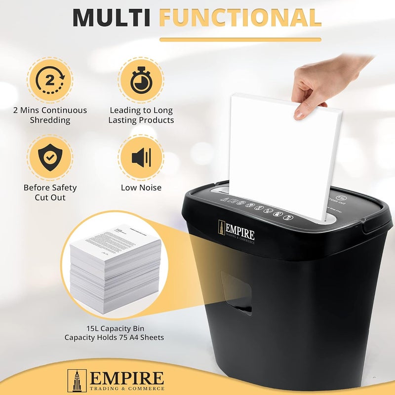Paper Shredder 6-Sheet Cross-Cut, 15 Litres Shredder for Home and Office Heavy Duty, Shred Paper Clips, Staples and Credit Cards (OS060C/Black) - Image 3