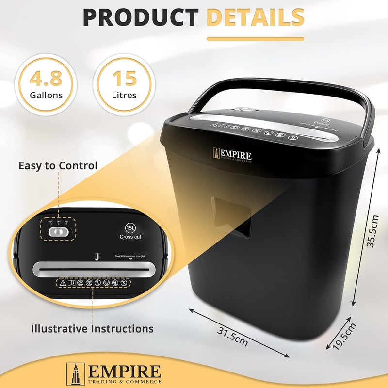 Paper Shredder 6-Sheet Cross-Cut, 15 Litres Shredder for Home and Office Heavy Duty, Shred Paper Clips, Staples and Credit Cards (OS060C/Black) - Image 5