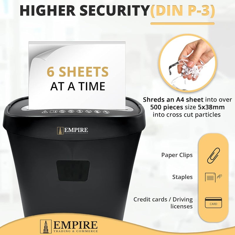 Paper Shredder 6-Sheet Cross-Cut, 15 Litres Shredder for Home and Office Heavy Duty, Shred Paper Clips, Staples and Credit Cards (OS060C/Black) - Image 2