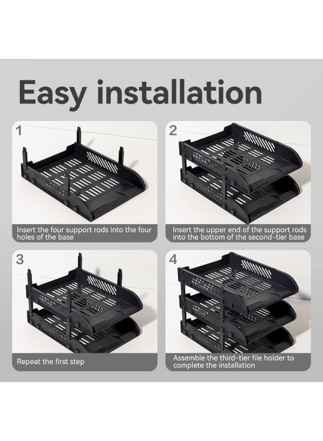 Deli E9213-BK File Tray 3-Tier Stackable Organizer  ideal for office desktop sorting - Image 4