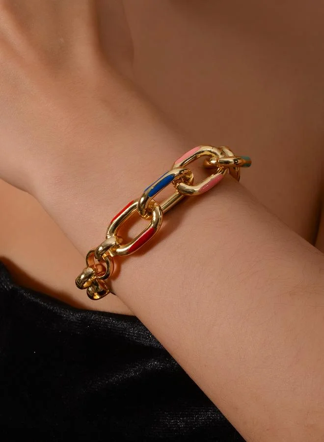 Take Two Gold Tone Enamel Link Chain Bracelet