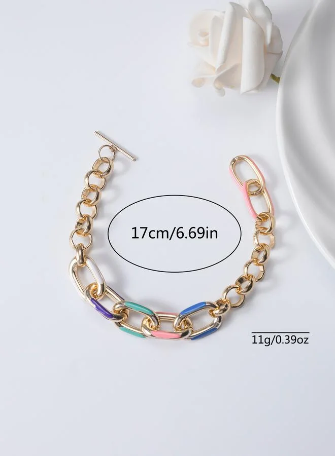 Take Two Gold Tone Enamel Link Chain Bracelet