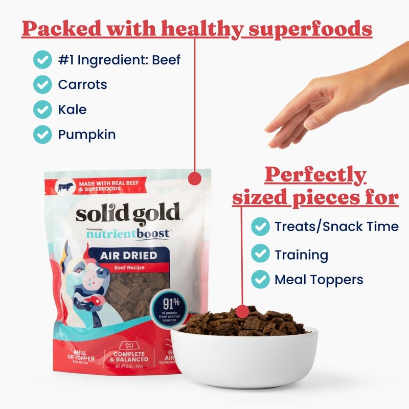 Solid Gold Air Dried Dog Food Toppers for Dry Food - Healthy Dog Treats w/Real Beef & Superfoods - Serve as a Complete Meal, Topper or Treats - Supports Muscle Growth, Immunity & Digestion - 1lb - Image 2