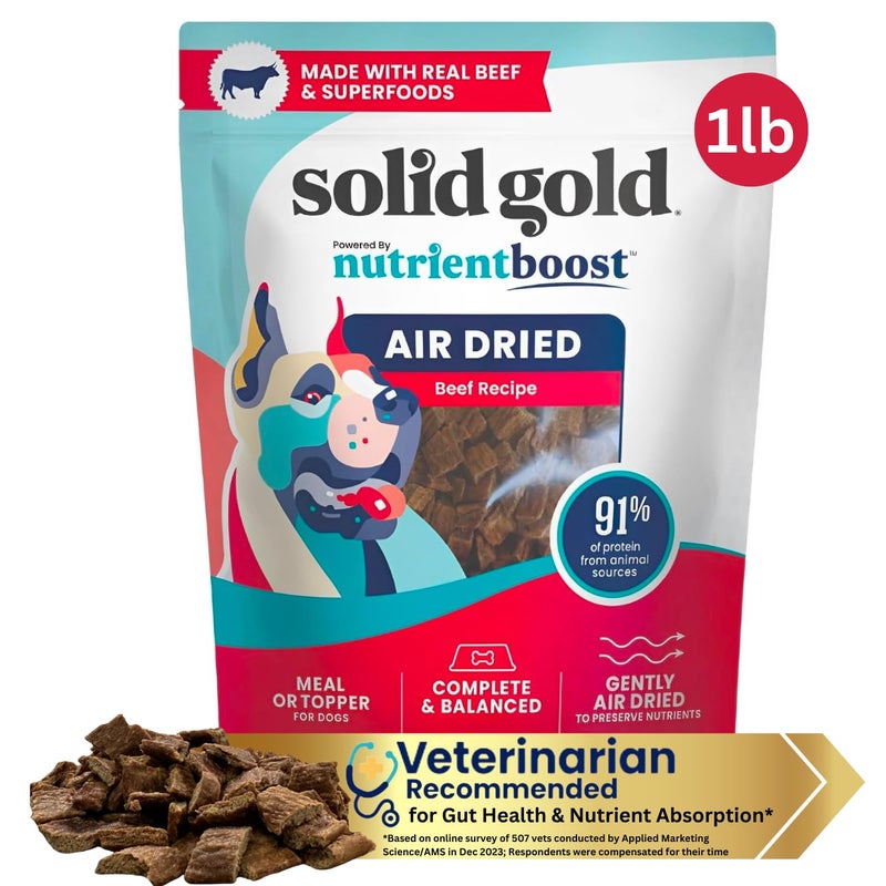 Solid Gold Air Dried Dog Food Toppers for Dry Food - Healthy Dog Treats w/Real Beef & Superfoods - Serve as a Complete Meal, Topper or Treats - Supports Muscle Growth, Immunity & Digestion - 1lb - Image 1