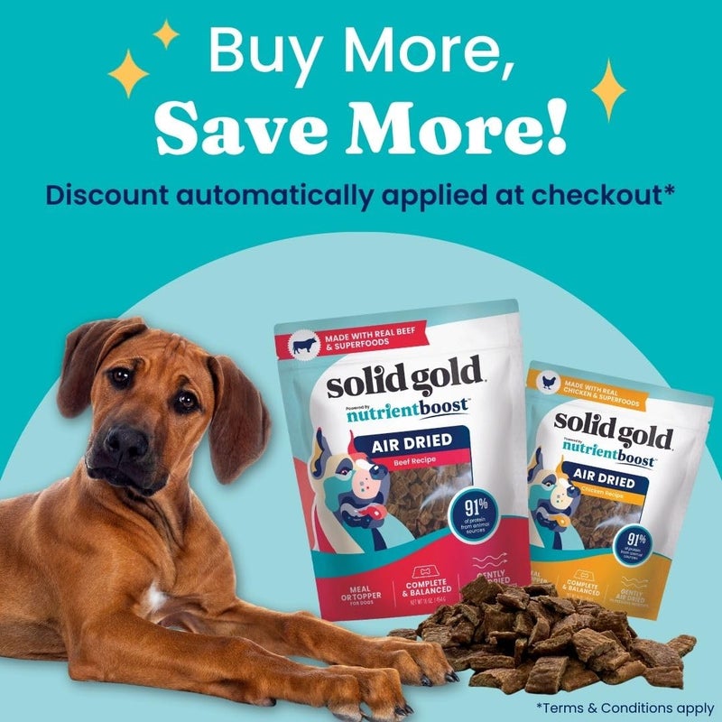 Solid Gold Air Dried Dog Food Toppers for Dry Food - Healthy Dog Treats w/Real Beef & Superfoods - Serve as a Complete Meal, Topper or Treats - Supports Muscle Growth, Immunity & Digestion - 1lb - Image 3