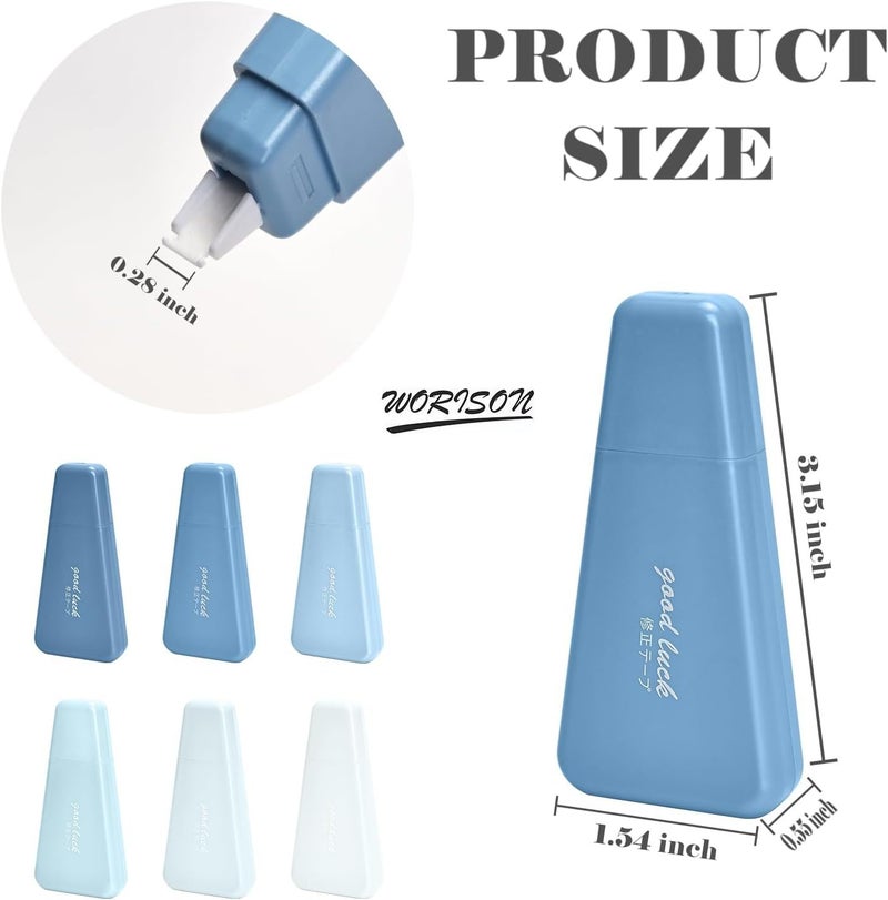 Worison Pastel Blue 6Pcs White Out Correction Tapes, Whiteout Tape for Instant Corrections - Image 2