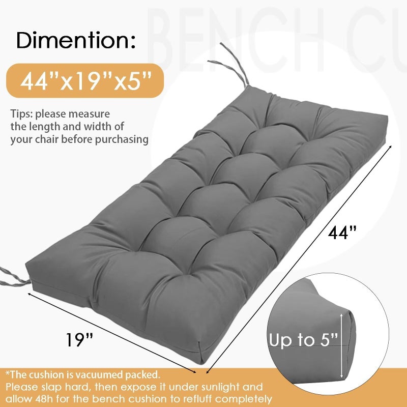 MTMR Water-Repellent Tufted Outdoor Bench Cushion-44X19 Inch Porch Swing Cushion with High Elasticity PP Cotton and Durable Ties, Thick Patio Bench Cushion for Outdoor Furniture, Indoor Window Cushion - Image 2