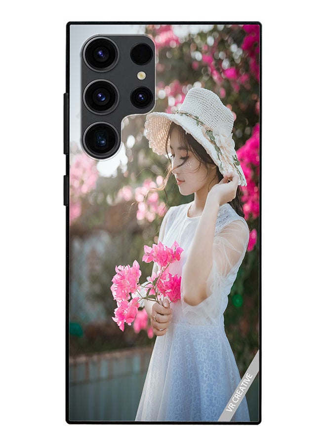 VR CREATIVE غطاء حماية لجهاز سامسونج جالاكسي S23 ألترا 5G فتاة بتصميم زهرة وردية متعددة الألوان - Image 1