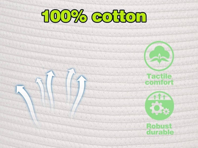 RUGSZONE RUGSZONE Twira Extra large Cotton Rope Basket Woven Baby Laundry Blanket Basket with Leather Handle Toy Basket Storage Baskets Bin for Yoga Mat Towel white 16x20 inches  - Image 3