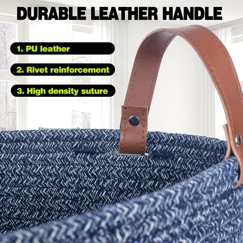RUGSZONE RUGSZONE Twira Extra large Cotton Rope Basket Woven Baby Laundry Blanket Basket with Leather Handle Toy Basket Storage Baskets Bin for Yoga Mat Towel white 16x20 inches  - Image 4