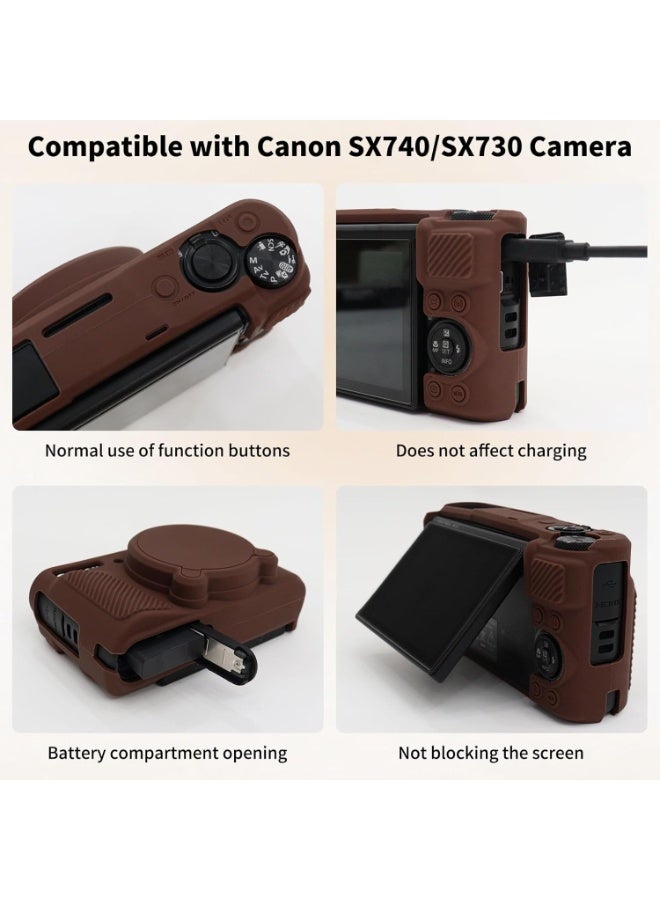 QIRG Camera Case Accessories Set[with 2 Glass tempered films],Silicone Protective Case Compatible with Canon PowerShot SX730 SX740 HS Digital Camera-Brown - Image 4