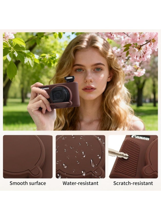 QIRG Camera Case Accessories Set[with 2 Glass tempered films],Silicone Protective Case Compatible with Canon PowerShot SX730 SX740 HS Digital Camera-Brown - Image 5
