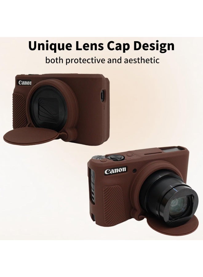QIRG Camera Case Accessories Set[with 2 Glass tempered films],Silicone Protective Case Compatible with Canon PowerShot SX730 SX740 HS Digital Camera-Brown - Image 3