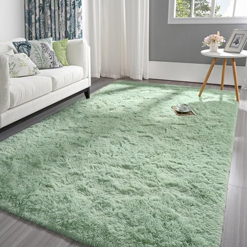 Pettop Fluffy Sage Green Area Rug for Bedroom Living Room, 4x6 Feet Soft Plush Fuzzy Rugs for Girls Kids Boys, Non-Slip and Washable Rug for Nursery Classroom, Carpet for Rooms Decor - Image 1