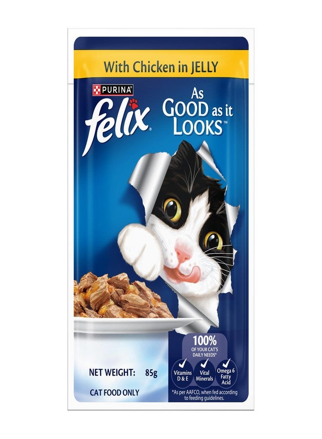 Purina Felix with Chicken in Jelly | Wet Food for Adults | Complete and Balanced Cat Food, 85g Pouch