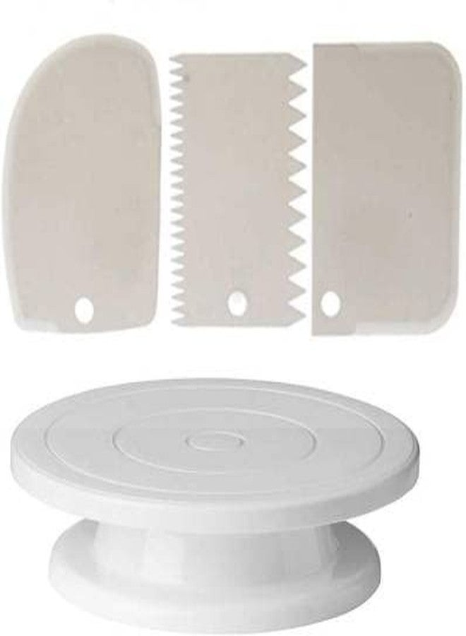 BAKERS 4U Combo Set of Plastic Revolving Turn Table Cake Stand with 3 Scrapper Combo Set of Plastic Revolving Turn Table Cake Stand with 3 Scrapper Kitchen Tool Set - Image 1