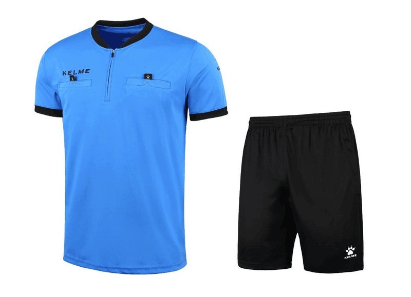 KELME Pro Soccer Referee Jersey Uniform Short Sleeve - Includes Ref Shirt and Shorts (Medium, Blue) - Image 1