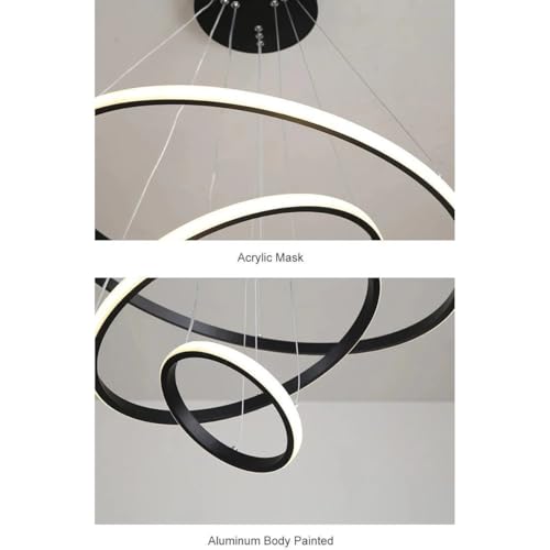 SINOMAN Metal Modern Contemporary Spiral LED 3 Ring Chandelier Hanging Ceiling Pendant Light Adjustable Height with 3 Color Lighting Modes Ideal for Living Room/ /Office/Home (L-3 String Hanging) - Image 4