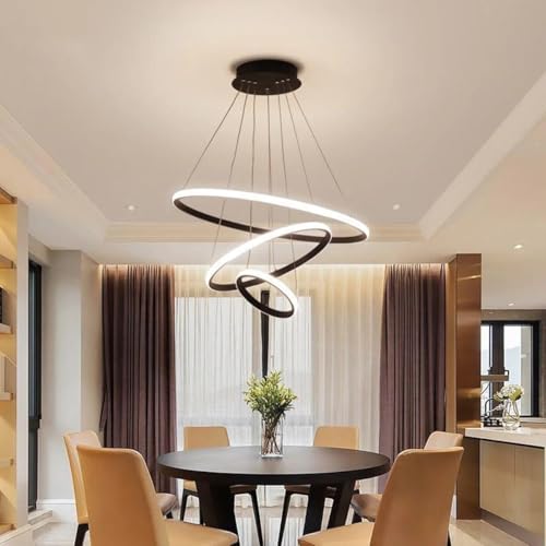 SINOMAN Metal Modern Contemporary Spiral LED 3 Ring Chandelier Hanging Ceiling Pendant Light Adjustable Height with 3 Color Lighting Modes Ideal for Living Room/ /Office/Home (L-3 String Hanging) - Image 2