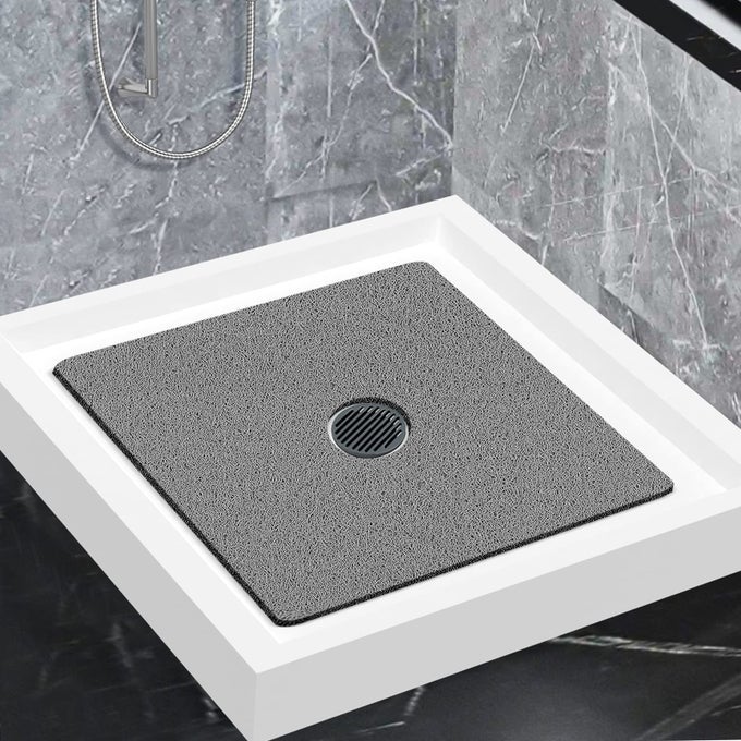 SHOWER MAT NON SLIPSOFT BATH MAT WITH DRAINQUICK DRYING PVC LOOFAH BATHTUB MAT FOR BATHROOMWITHOUT SUCTION CUPS24 X 24 INCH GREY