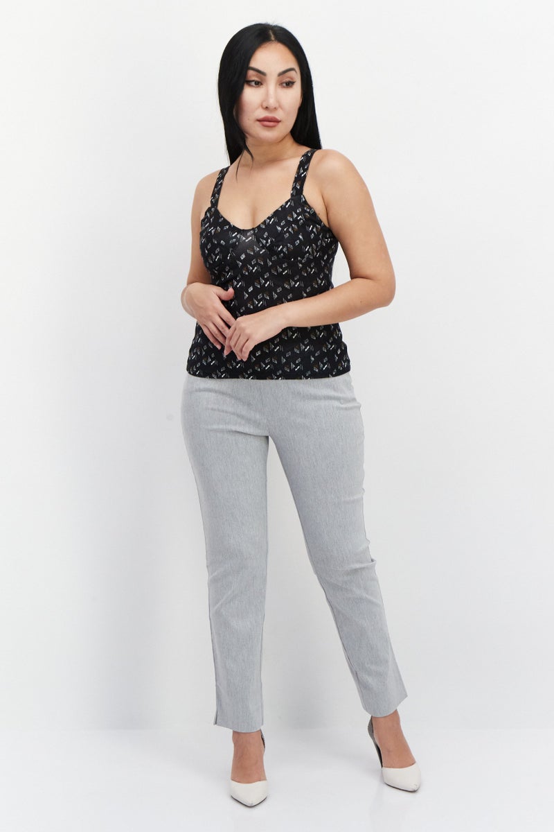 promod Women Scoop Neck Sleeveless Allover Print Tank Top, Black Combo - Image 3