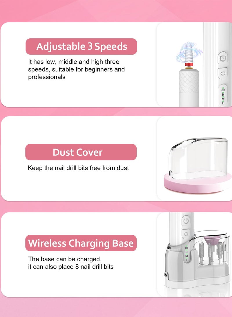 Professional Cordless Electric Nail Drill for Acrylic & Gel Nails - Versatile Manicure & Pedicure Tool for Polishing, Shaping & Filing - Sleek White Design - Image 3
