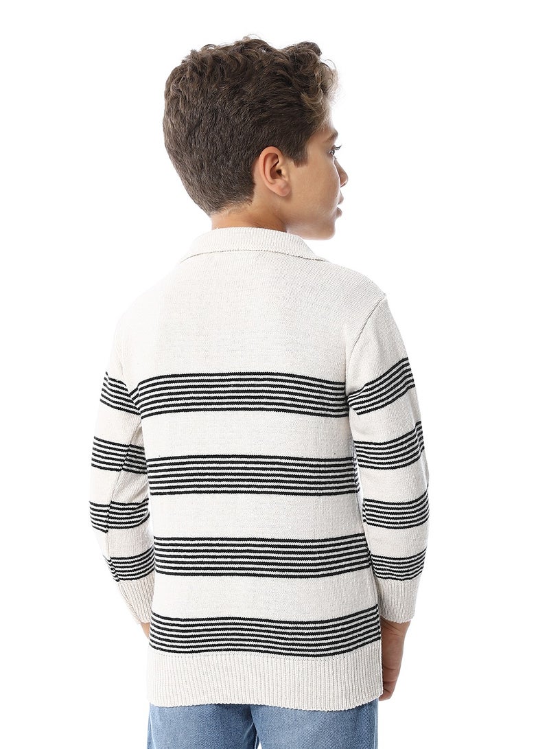 Andora Turn Down Collar Boys Pullover_Beige & Black - Image 3