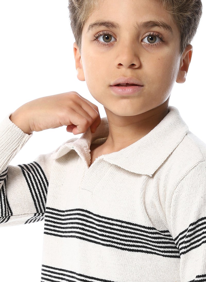 Andora Turn Down Collar Boys Pullover_Beige & Black - Image 4