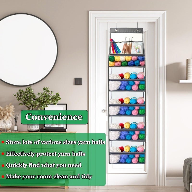 Hobekoee Hanging Yarn Storage Organizer,Large Capacity Yarn Storage Bag with 5 Yarn Balls Storage Pockets & 3 Top Crochet/Knitting Needles Pockets,Transparent Door Hanging Knitting Organizer Storage - Image 4