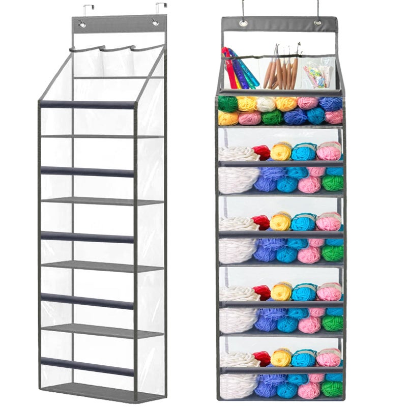 Hobekoee Hanging Yarn Storage Organizer,Large Capacity Yarn Storage Bag with 5 Yarn Balls Storage Pockets & 3 Top Crochet/Knitting Needles Pockets,Transparent Door Hanging Knitting Organizer Storage - Image 1
