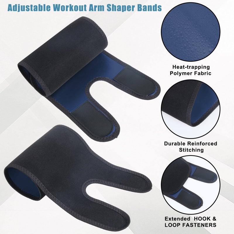 Donason Sauna Upper Arm Trimmer Wraps for Women Weight Loss Sweat Slimmers Bands Arm Fat Reducer Band Adjustable Arm Trainer Sleeve for Workout Gym Sport Slimming Compression Sleeves 2-Pack (Blue) - Image 5