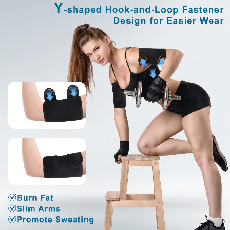 Donason Sauna Upper Arm Trimmer Wraps for Women Weight Loss Sweat Slimmers Bands Arm Fat Reducer Band Adjustable Arm Trainer Sleeve for Workout Gym Sport Slimming Compression Sleeves 2-Pack (Blue) - Image 2