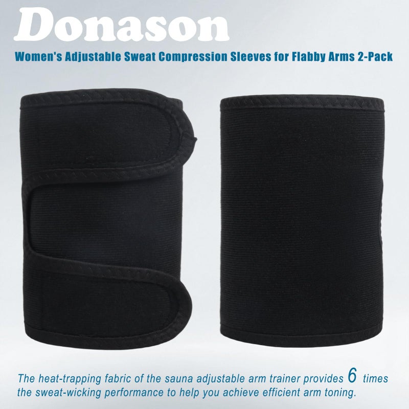 Donason Sauna Upper Arm Trimmer Wraps for Women Weight Loss Sweat Slimmers Bands Arm Fat Reducer Band Adjustable Arm Trainer Sleeve for Workout Gym Sport Slimming Compression Sleeves 2-Pack (Blue) - Image 4