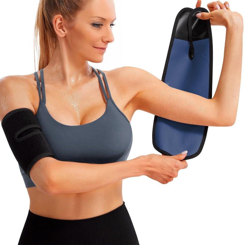 Donason Sauna Upper Arm Trimmer Wraps for Women Weight Loss Sweat Slimmers Bands Arm Fat Reducer Band Adjustable Arm Trainer Sleeve for Workout Gym Sport Slimming Compression Sleeves 2-Pack (Blue) - Image 1