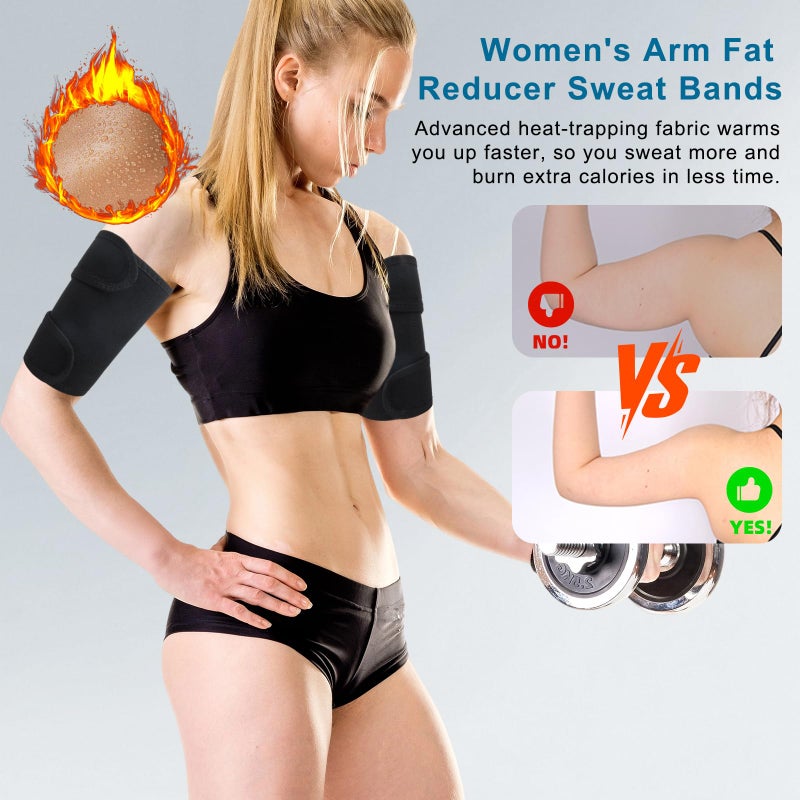 Donason Sauna Upper Arm Trimmer Wraps for Women Weight Loss Sweat Slimmers Bands Arm Fat Reducer Band Adjustable Arm Trainer Sleeve for Workout Gym Sport Slimming Compression Sleeves 2-Pack (Blue) - Image 3