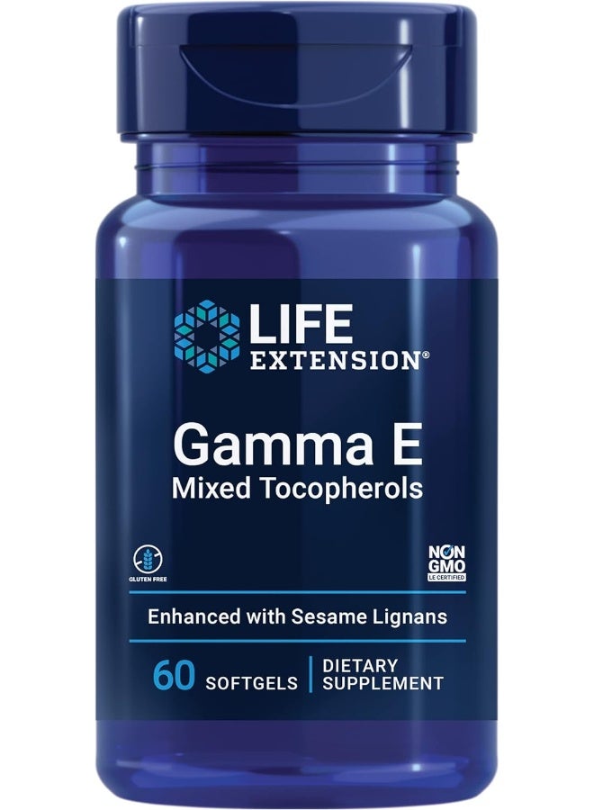 Life Extension Gamma E Mixed Tocopherols Complete D-Alpha Vitamin E Supplement Pills Gluten-Free Non-Gmo 60 Softgels - Image 1