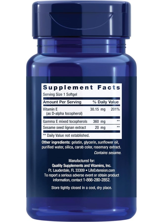 Life Extension Gamma E Mixed Tocopherols Complete D-Alpha Vitamin E Supplement Pills Gluten-Free Non-Gmo 60 Softgels - Image 2